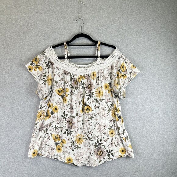 Torrid Womens Floral Off The Shoulder Top Blouse Size 2X Multicolor Boho Cottage - Picture 2 of 10